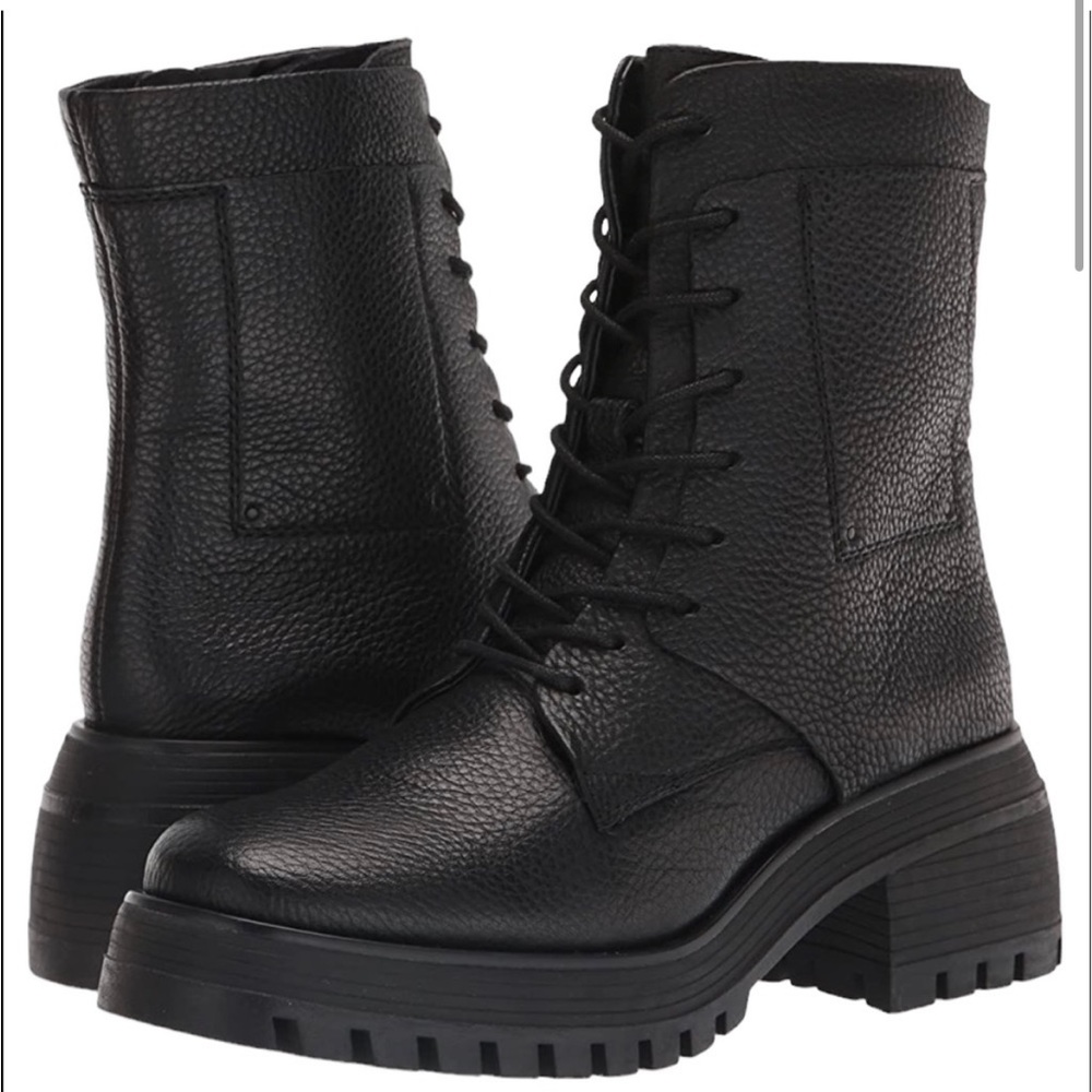 Franco Sarto Jetson Black Leather Combat Boot Lace Up NEW Size 9.5 (IRL Size 10)
